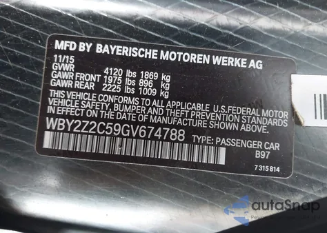 2016 BMW I8 from USA, damaged, VIN WBY2Z2C59GV674788